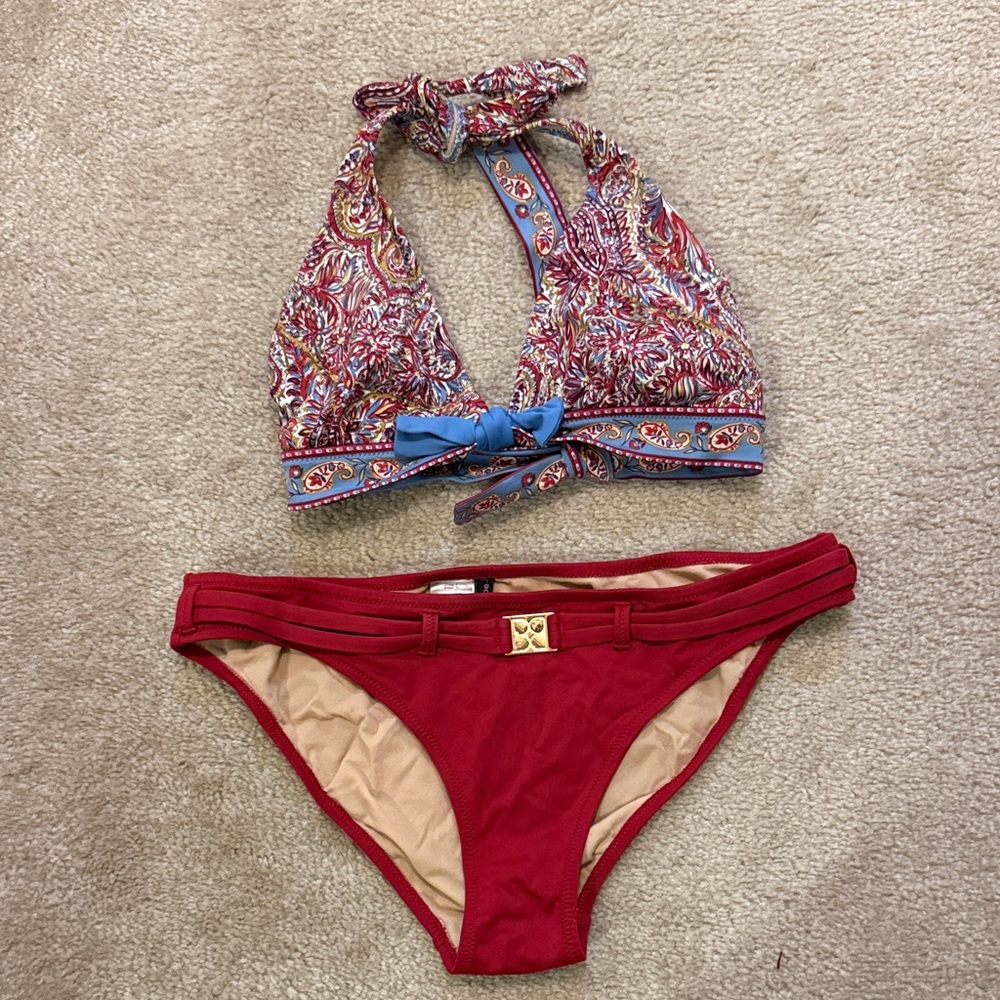 BCBGMaxAzria Paisley Bikini with red Bottom
